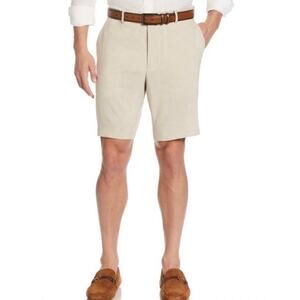 CUBAVERA | Men's NEW Linen Blend Stretch Flat-Front Shorts Size 38 Extended Tab